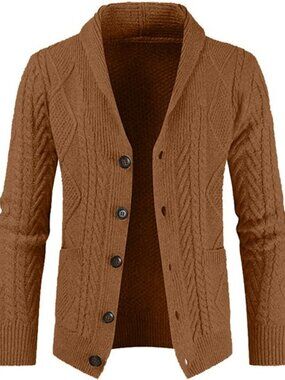 Cozy Men's Shawl Collar Cable Knit Cardigan Sweater - Stylish & Warm Knitwear